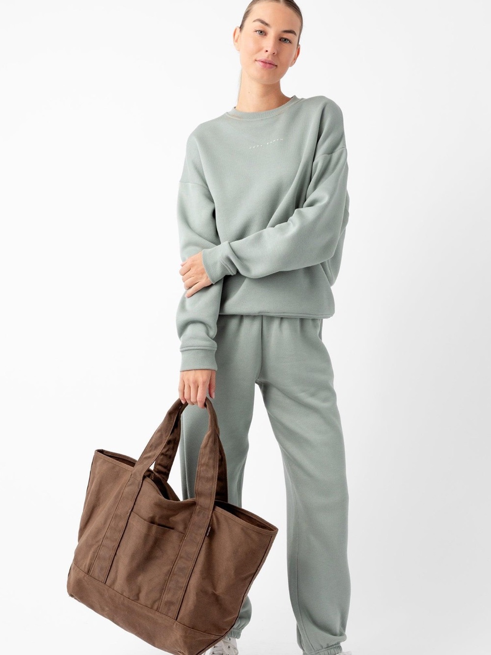Cozy Earth Waxed Canvas Tote Bag Brown Zip Top Large Travel Work Shoulder Bag